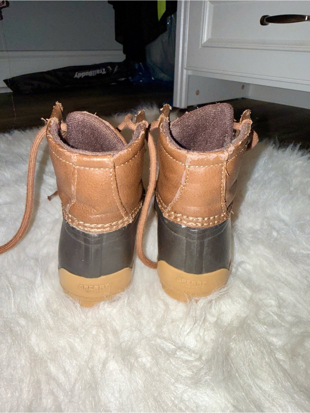 Sperry Kids Brown Leather & Black Rubber Rain Boots - Picture 2 of 3